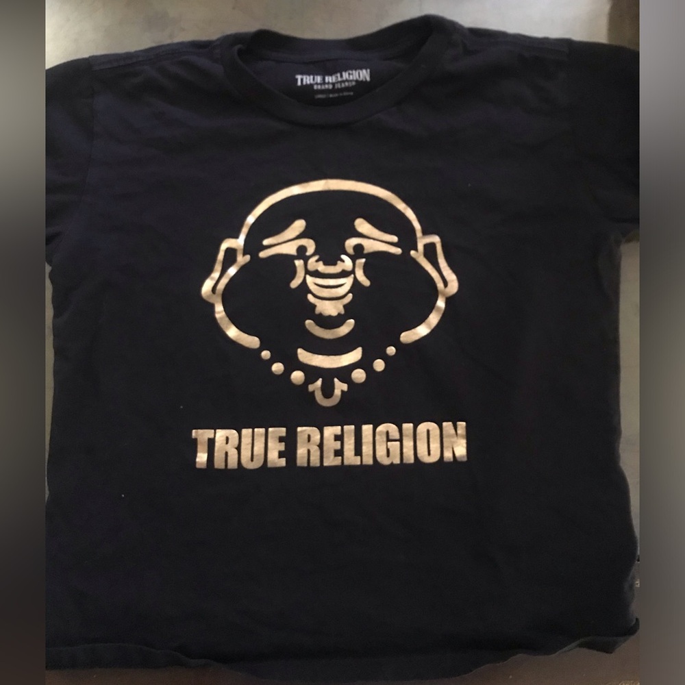 True Religion large in kids cropped tee in black and gold